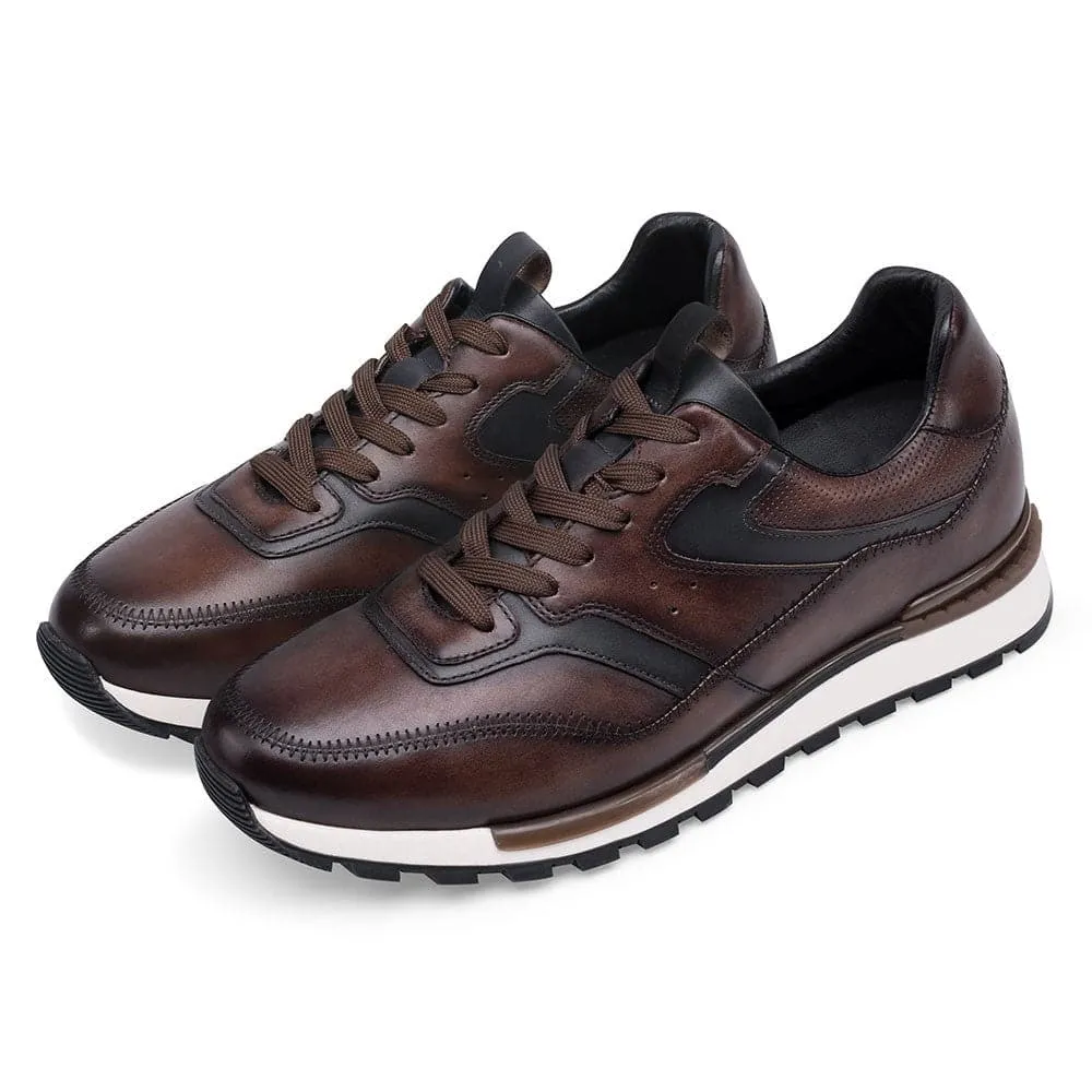 7CM/2.76 Inches CMR CHAMARIPA Height Increasing Shoes - Brown Leather Casual Elevator Sneakers