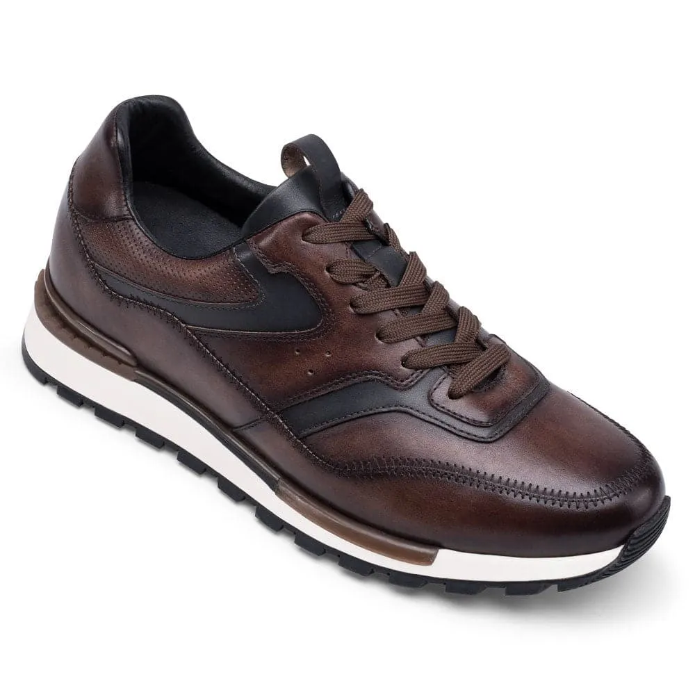 7CM/2.76 Inches CMR CHAMARIPA Height Increasing Shoes - Brown Leather Casual Elevator Sneakers