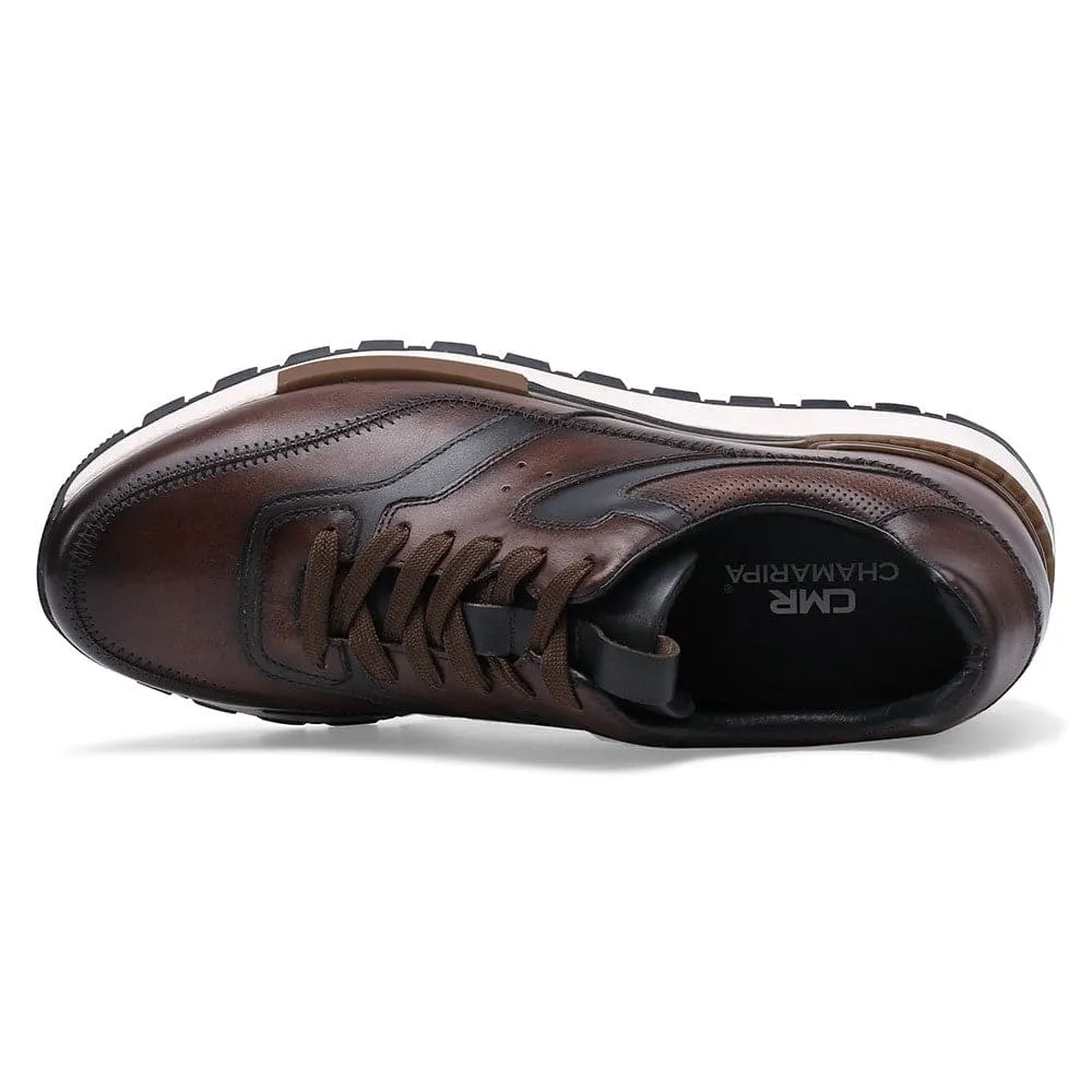 7CM/2.76 Inches CMR CHAMARIPA Height Increasing Shoes - Brown Leather Casual Elevator Sneakers