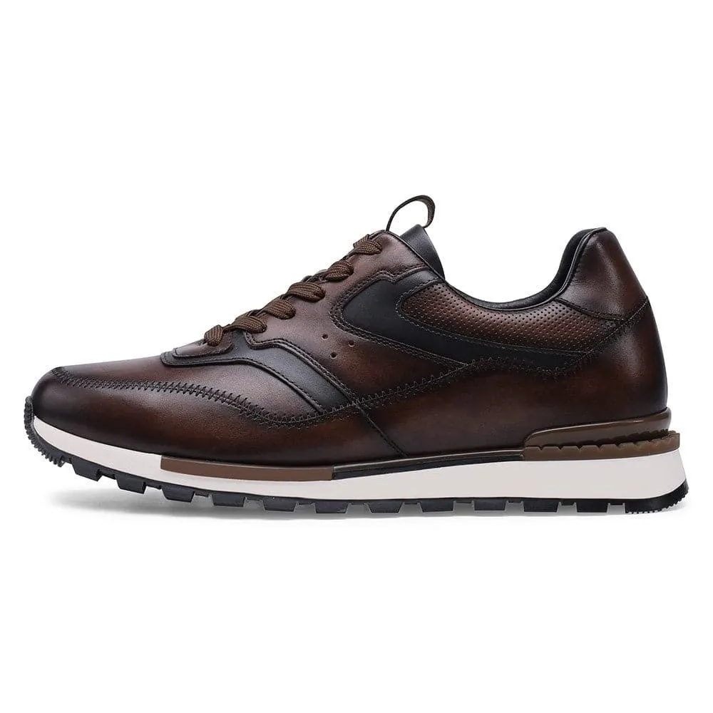 7CM/2.76 Inches CMR CHAMARIPA Height Increasing Shoes - Brown Leather Casual Elevator Sneakers