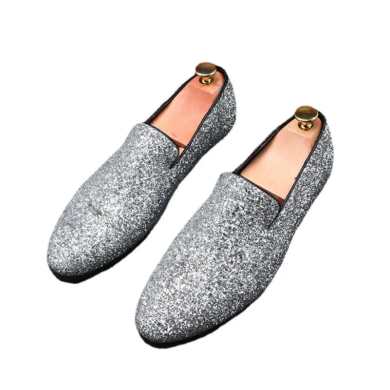 Beanie shoes men's one foot lazy loafers British set toe scalp shoes sequin personality men's shoes plus-size shoes