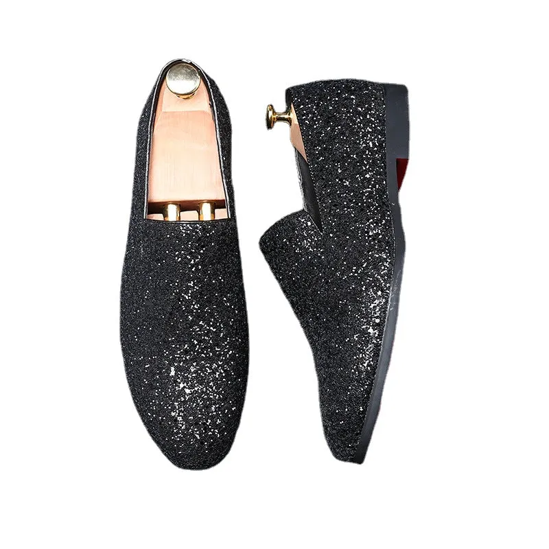 Beanie shoes men's one foot lazy loafers British set toe scalp shoes sequin personality men's shoes plus-size shoes