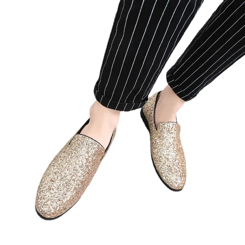 Beanie shoes men's one foot lazy loafers British set toe scalp shoes sequin personality men's shoes plus-size shoes