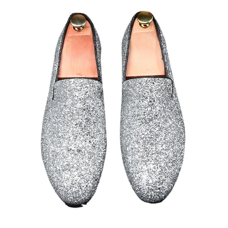 Beanie shoes men's one foot lazy loafers British set toe scalp shoes sequin personality men's shoes plus-size shoes
