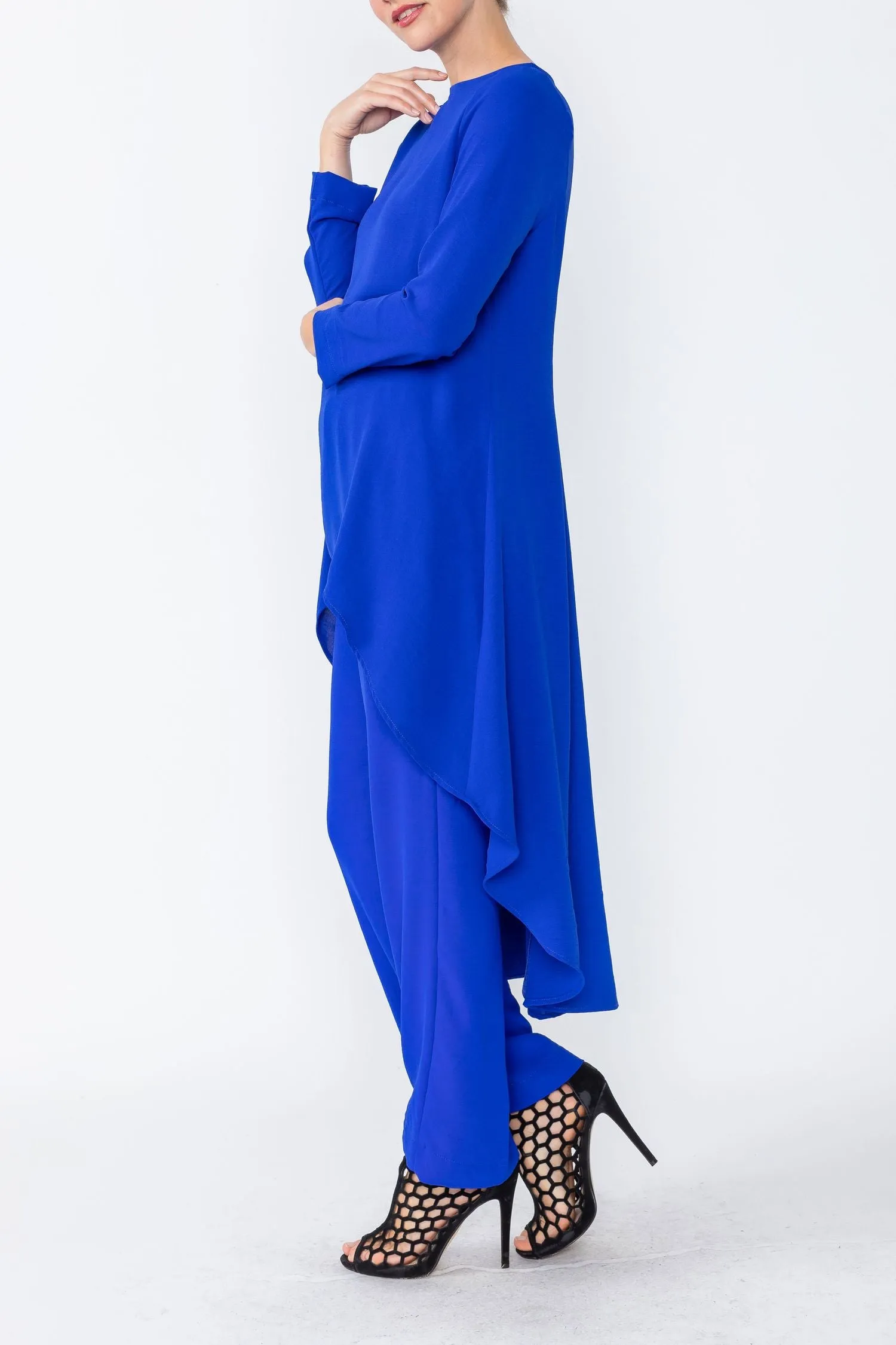 Blue Boat-Neck High & Low Top