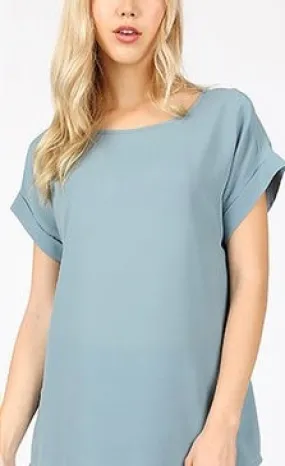 Blue Grey top with rolled sleeves in S-XL