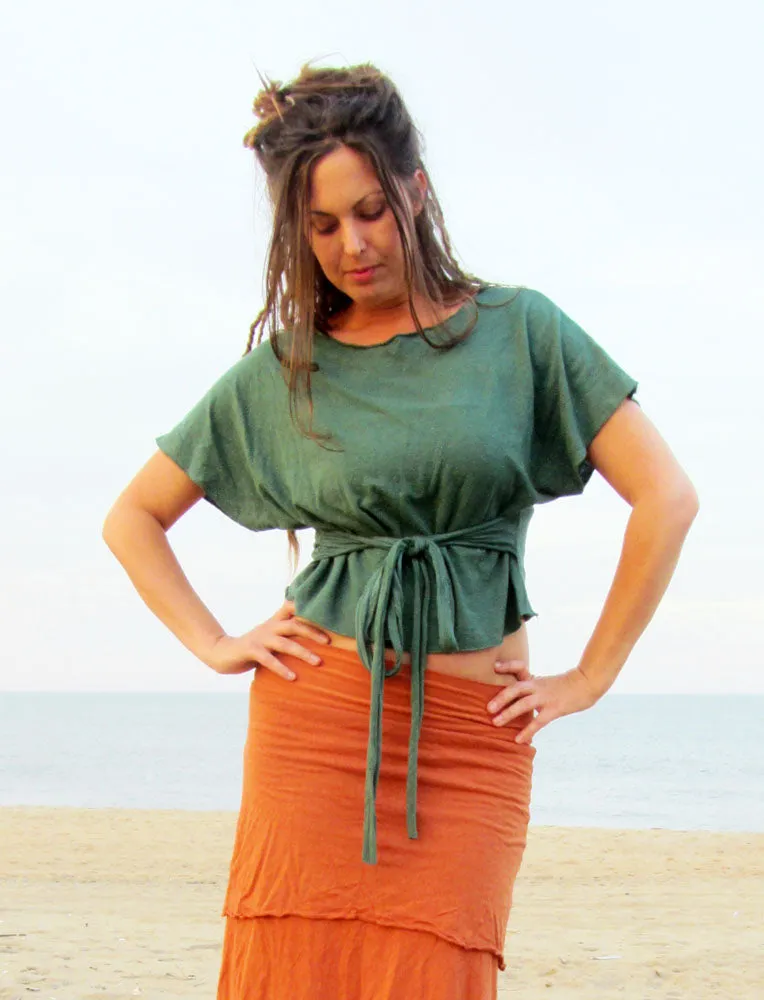 Boat Kimono Belted Cropped Shirt