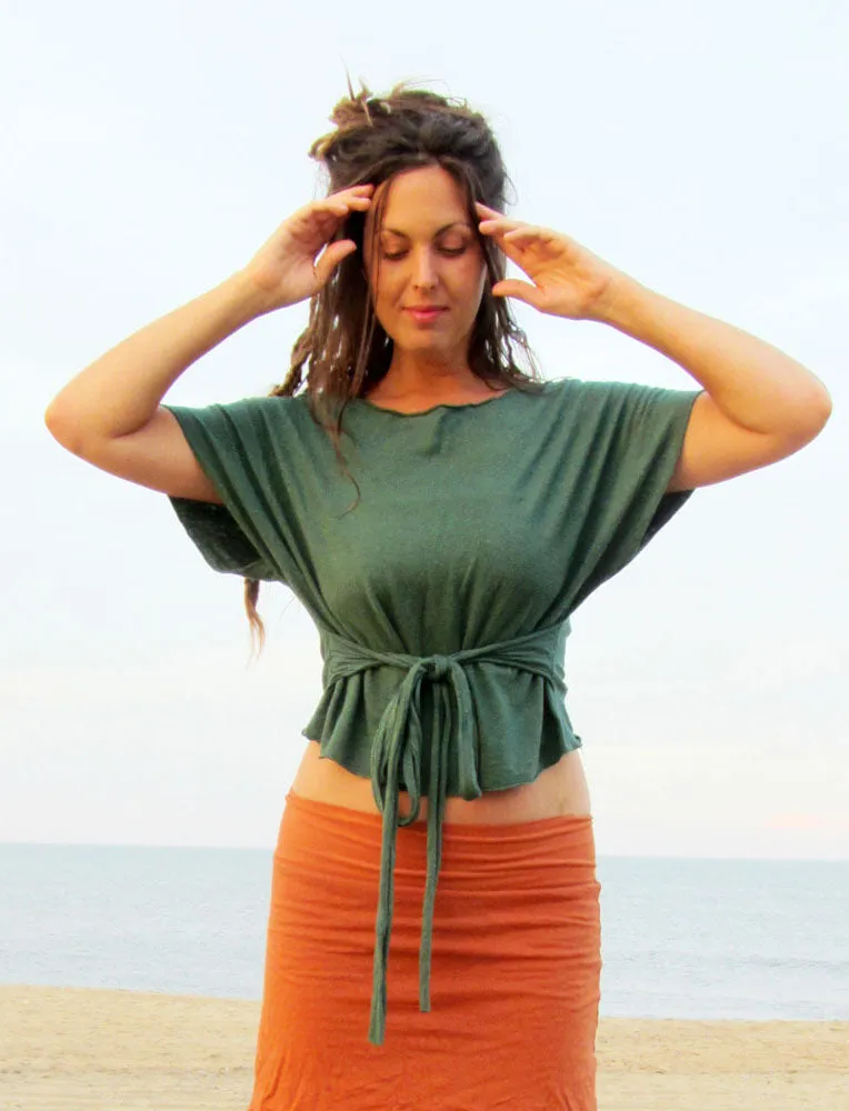 Boat Kimono Belted Cropped Shirt