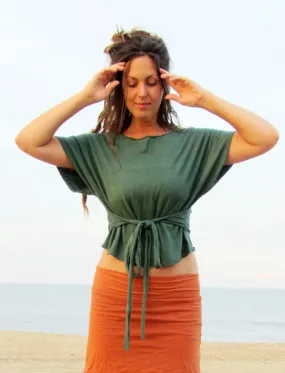 Boat Kimono Belted Cropped Shirt