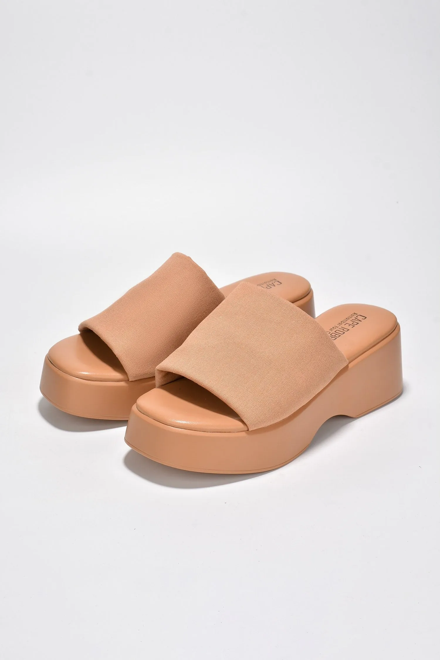 Cape Robbin Charges Nude Slip On Squared Open Toe Platform Wedge Heeled Sandals