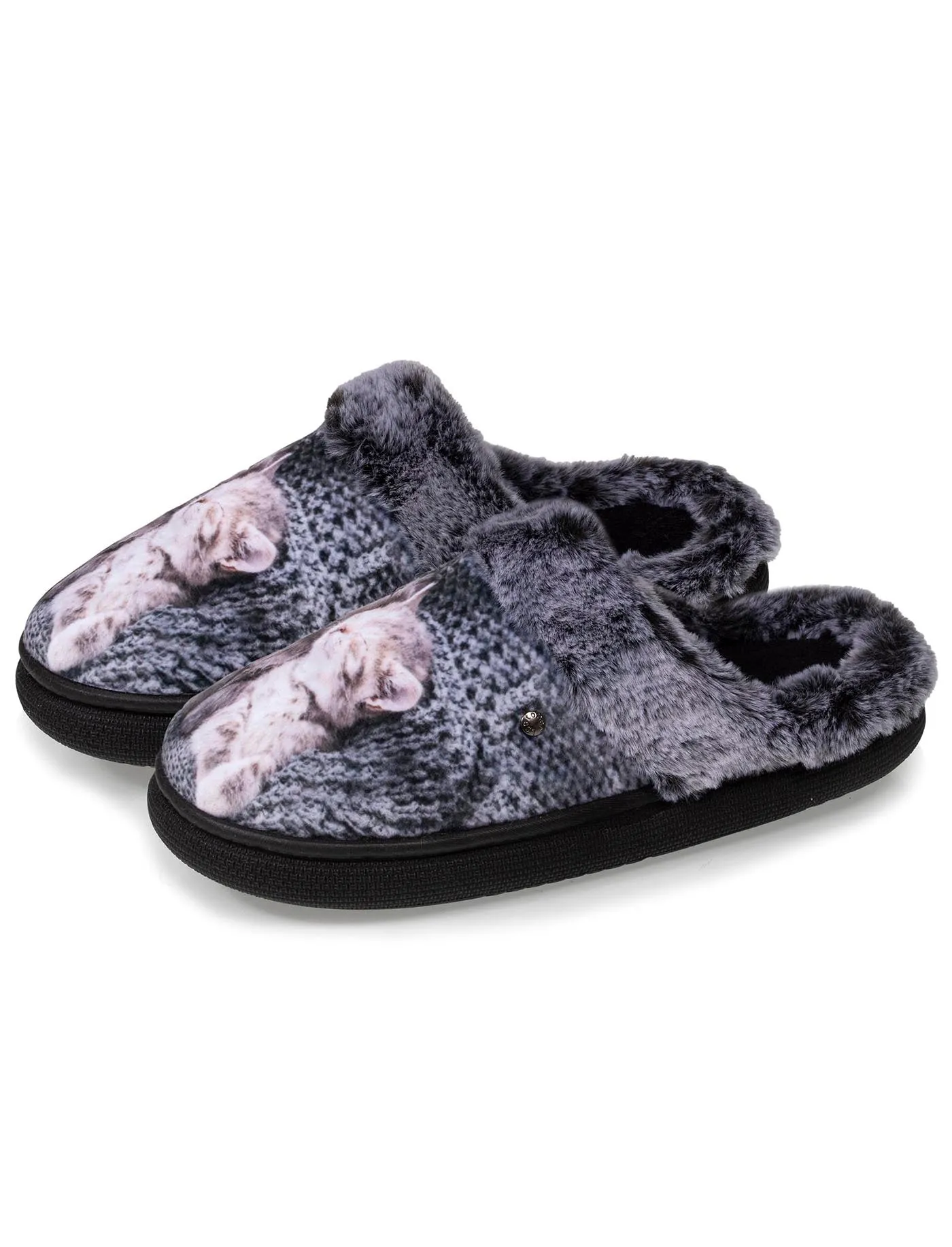 Chaussons mules bouncy Femme Gris chats