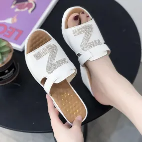 Chicvane Color Block Wedge Espadrille Sandals With Rhinestone Details Slides Shoes