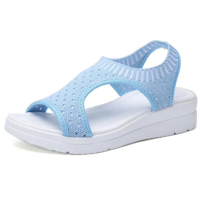 Chicvane Cut Out Mesh Elastic Cord Wedge Sandals Spanish Sandals