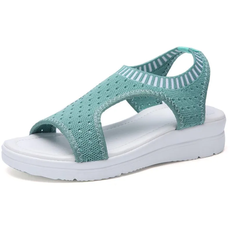 Chicvane Cut Out Mesh Elastic Cord Wedge Sandals Spanish Sandals