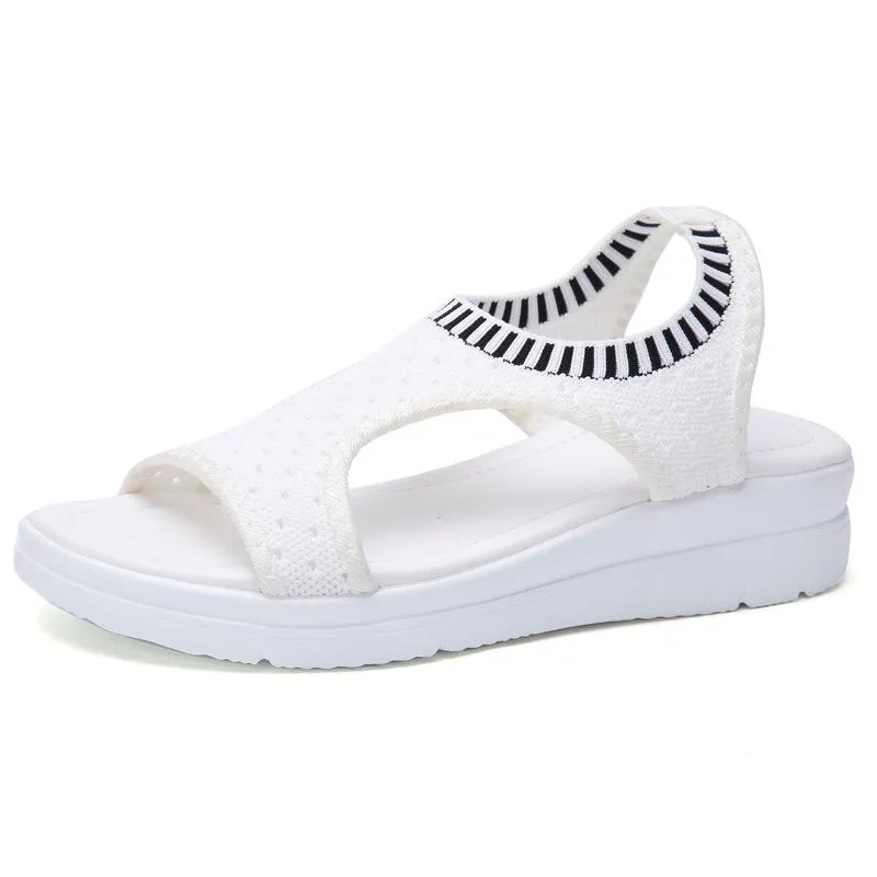 Chicvane Cut Out Mesh Elastic Cord Wedge Sandals Spanish Sandals