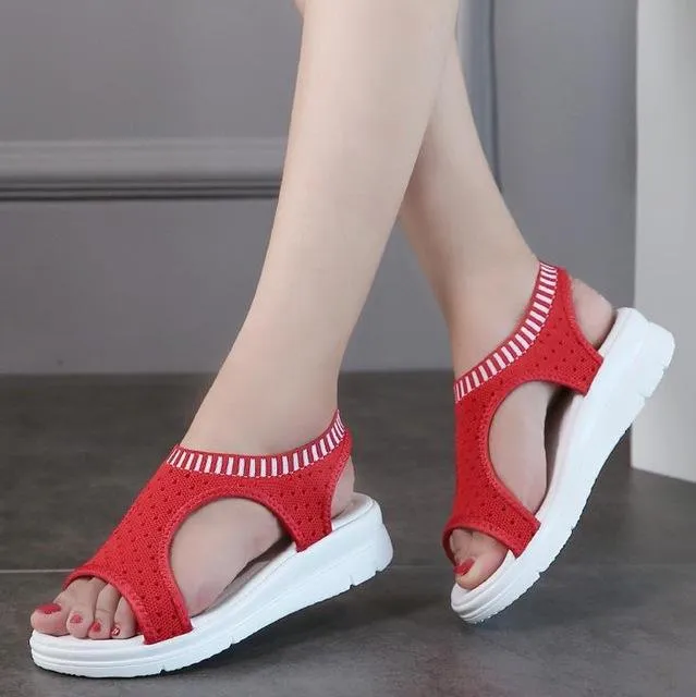 Chicvane Cut Out Mesh Elastic Cord Wedge Sandals Spanish Sandals