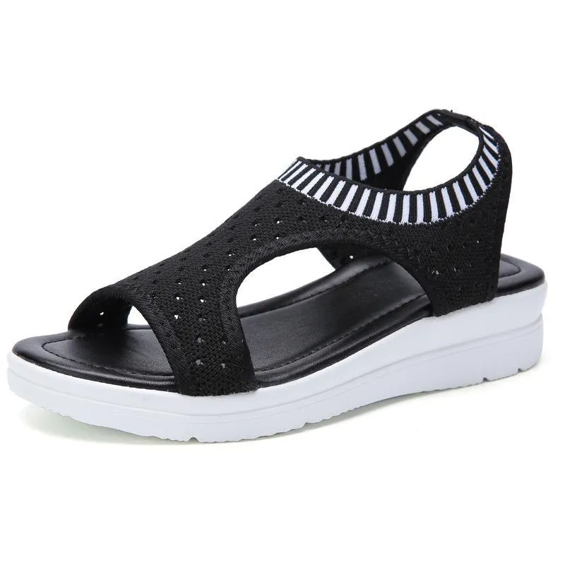 Chicvane Cut Out Mesh Elastic Cord Wedge Sandals Spanish Sandals