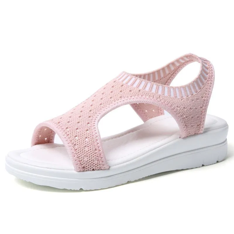 Chicvane Cut Out Mesh Elastic Cord Wedge Sandals Spanish Sandals