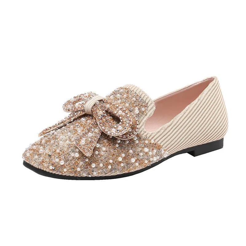 Cilool Crystal Bow Flat Breathable Loafers