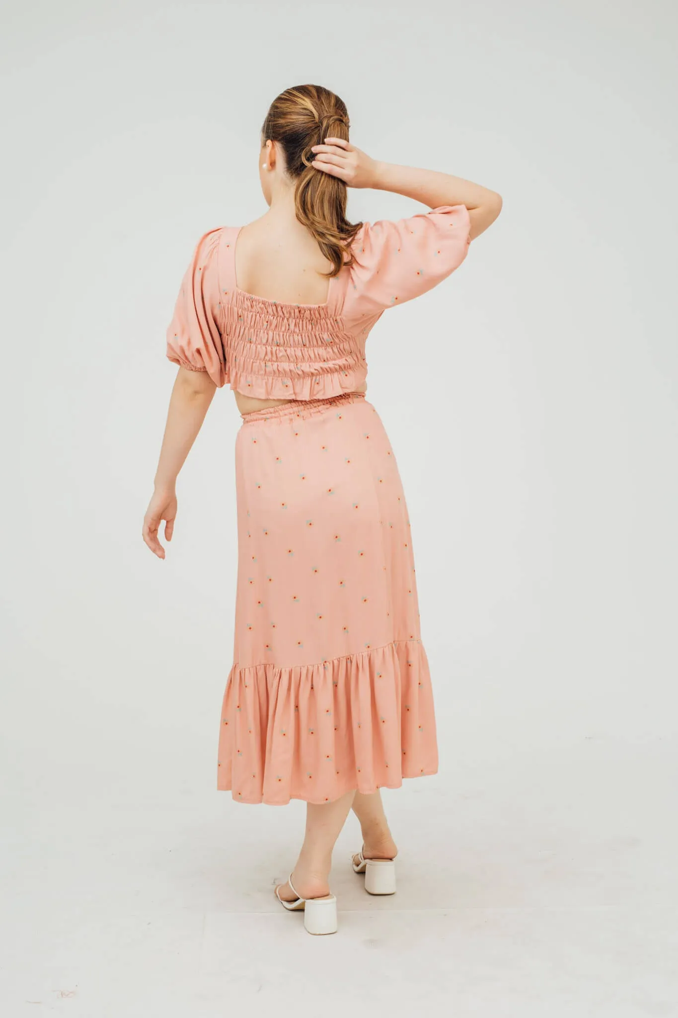 Cyndy Puff Sleeve Top and Midi Skirt Coordinates