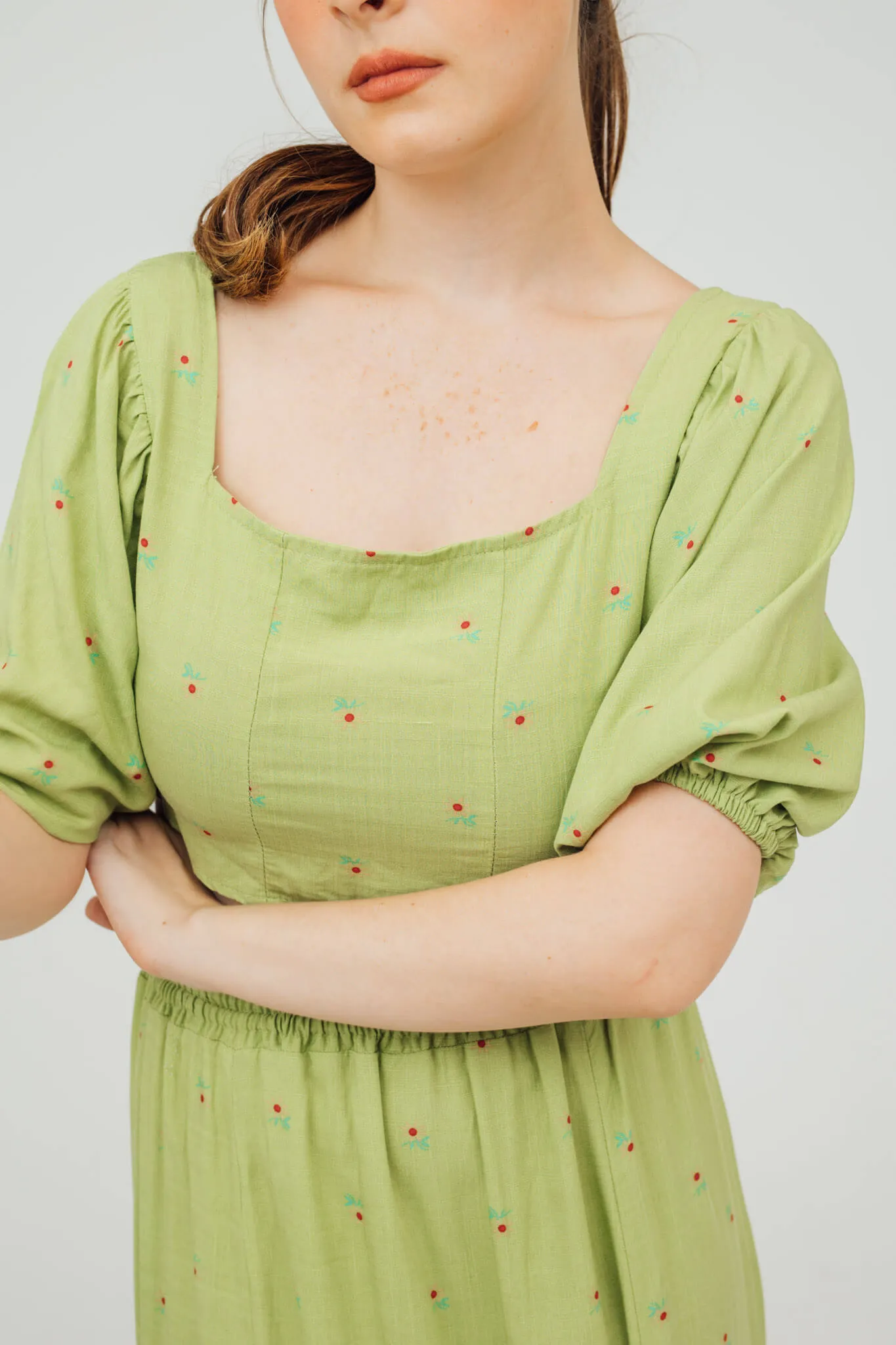 Cyndy Puff Sleeve Top and Midi Skirt Coordinates