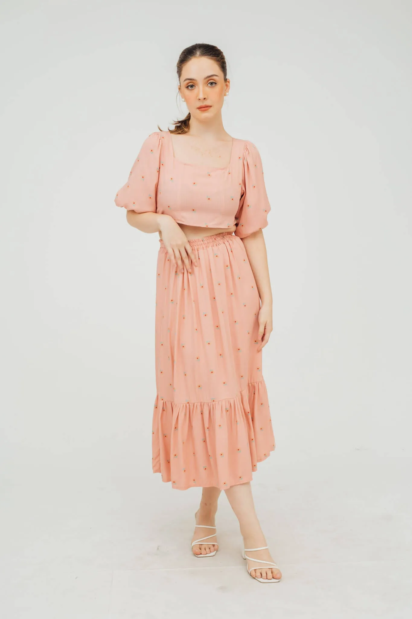 Cyndy Puff Sleeve Top and Midi Skirt Coordinates