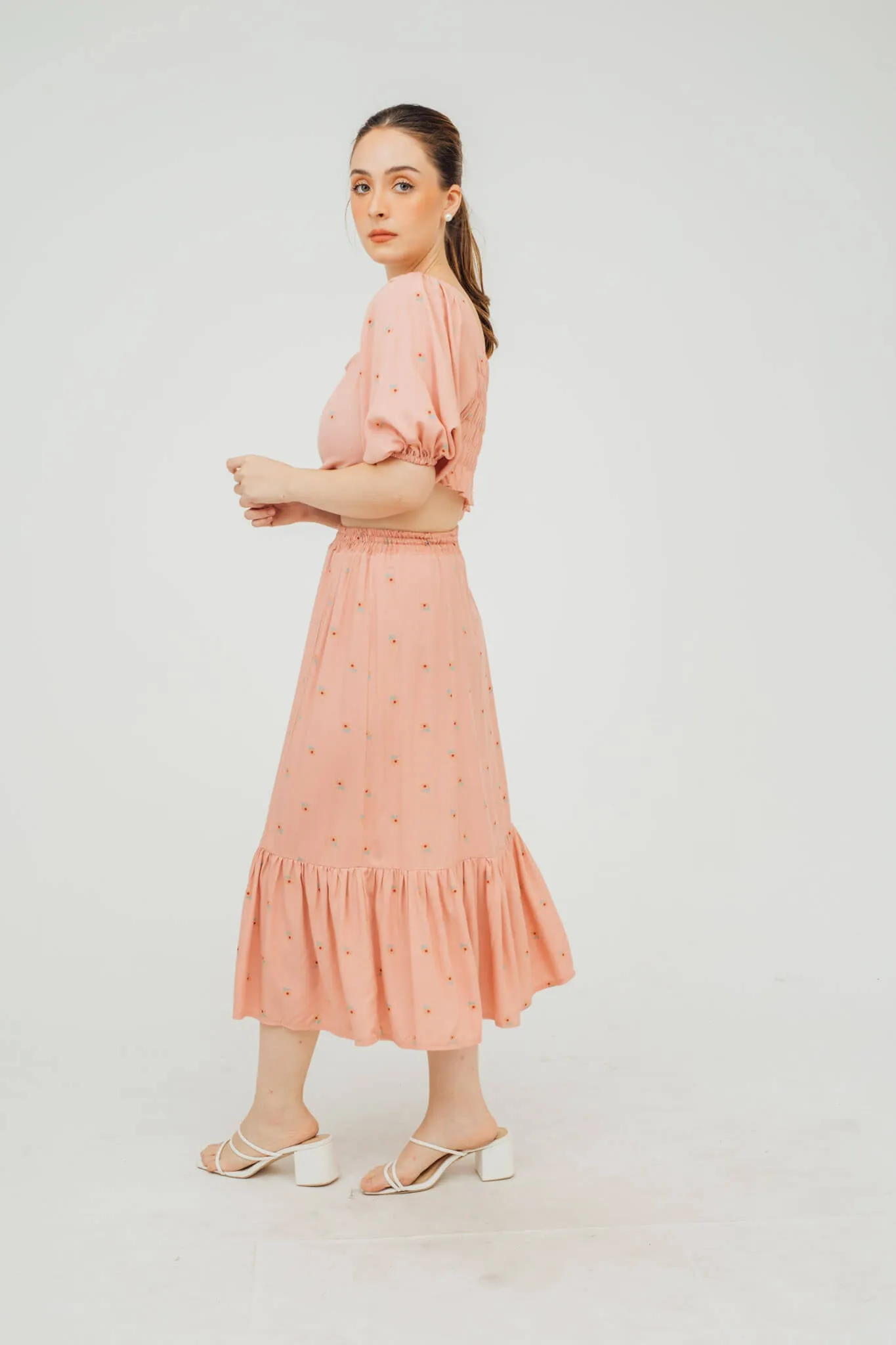 Cyndy Puff Sleeve Top and Midi Skirt Coordinates