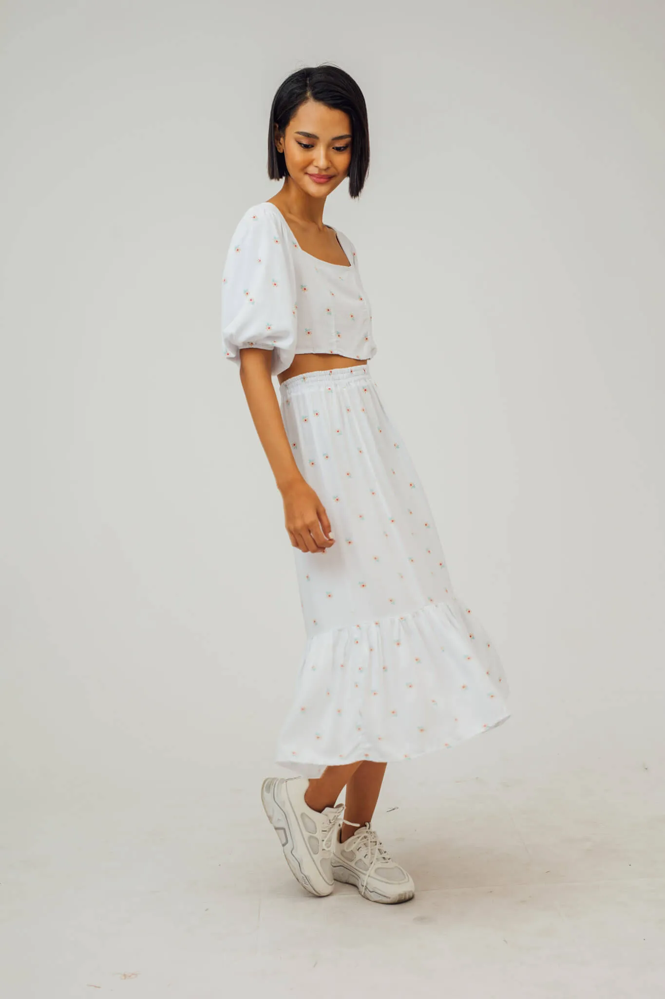 Cyndy Puff Sleeve Top and Midi Skirt Coordinates
