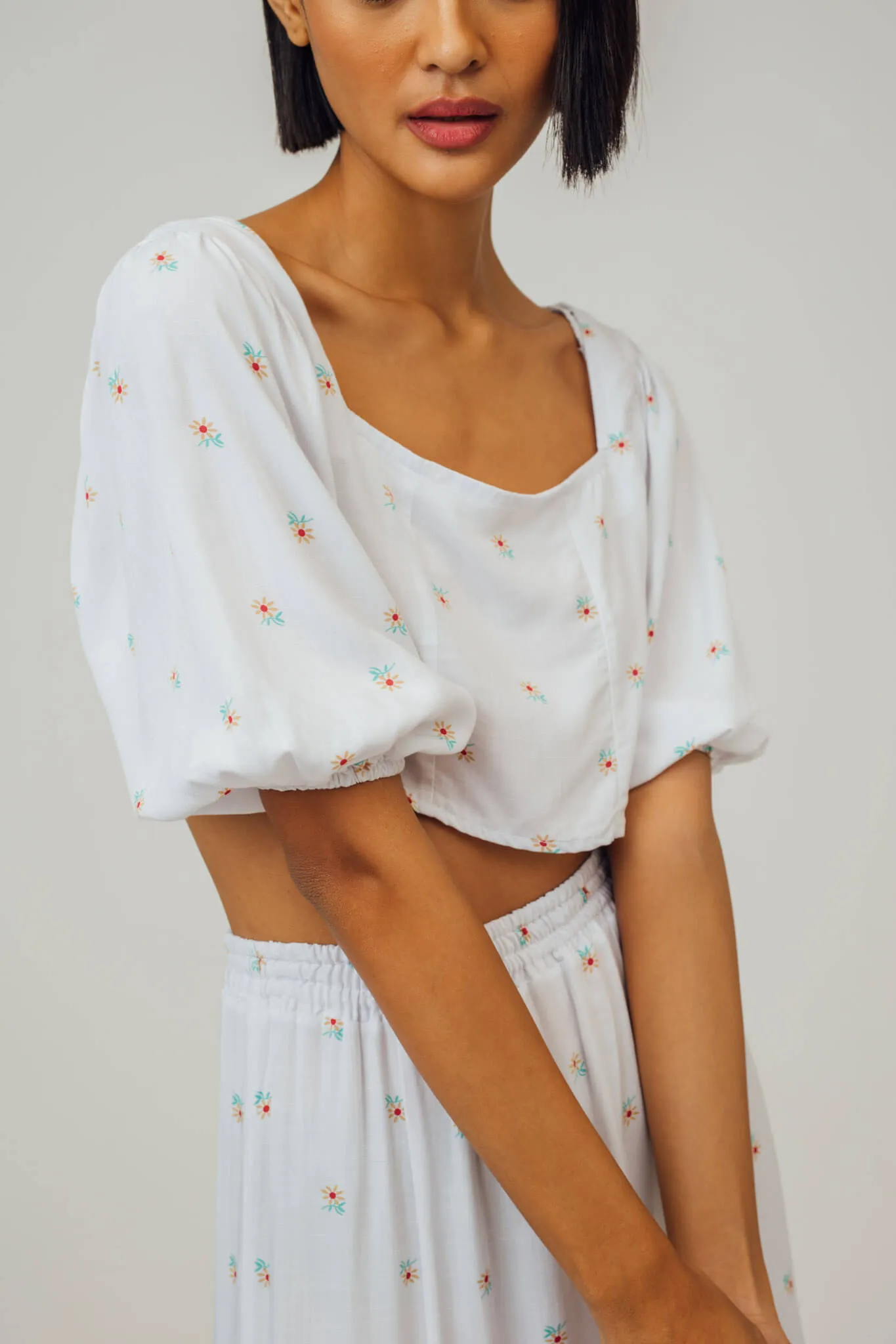 Cyndy Puff Sleeve Top and Midi Skirt Coordinates