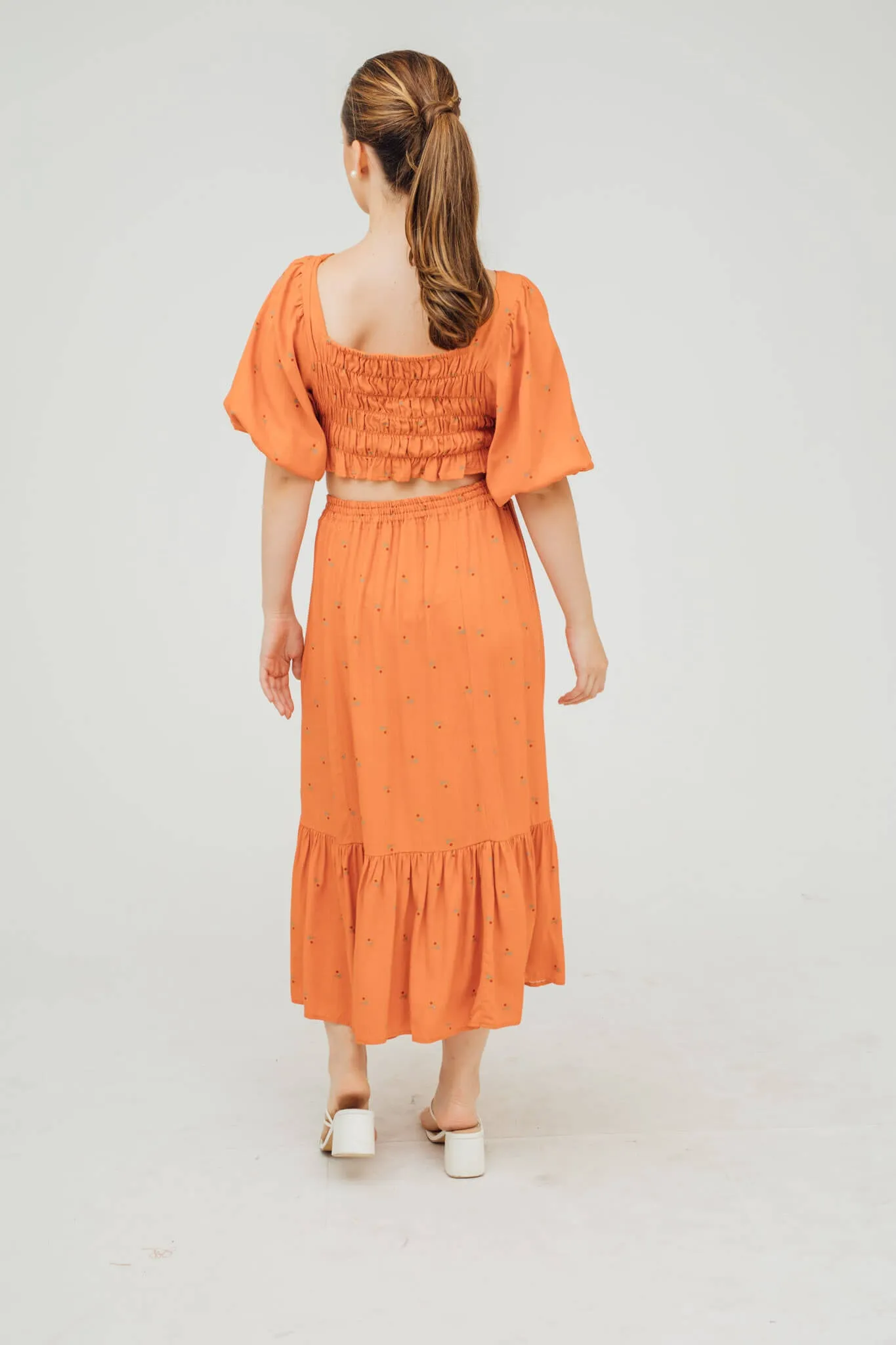 Cyndy Puff Sleeve Top and Midi Skirt Coordinates
