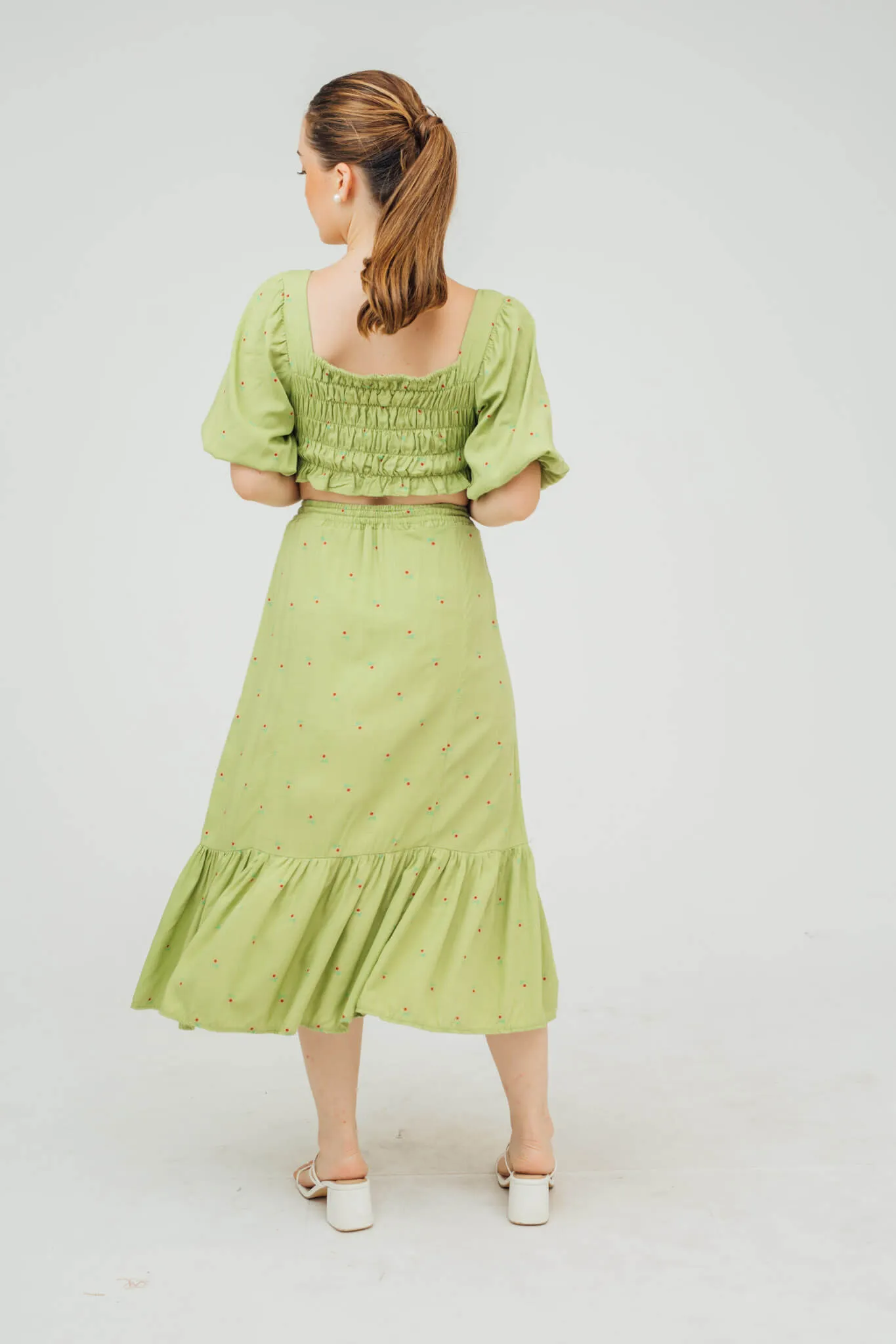 Cyndy Puff Sleeve Top and Midi Skirt Coordinates