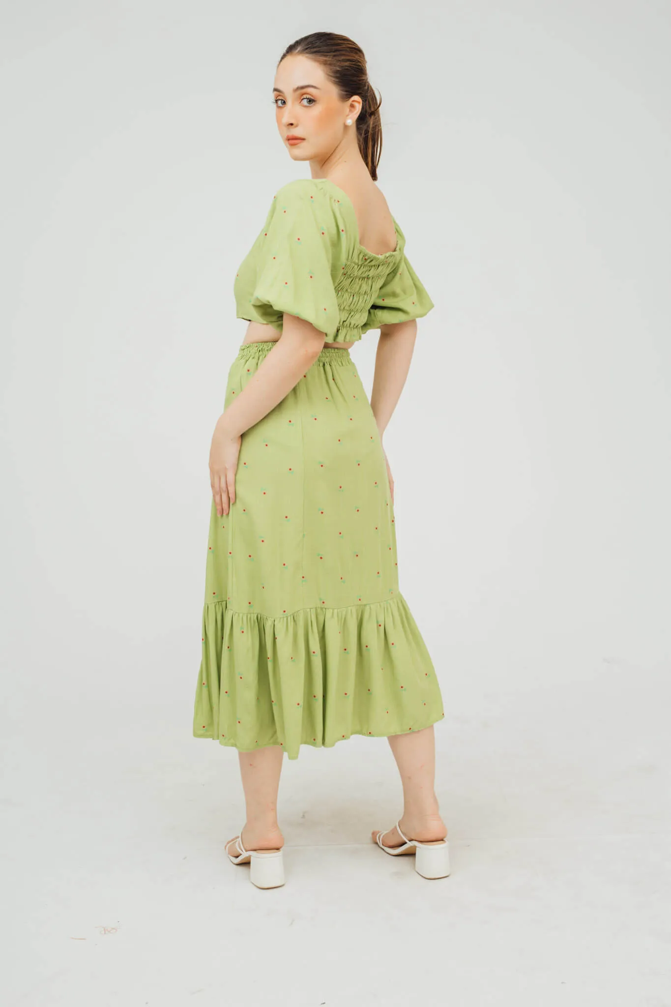 Cyndy Puff Sleeve Top and Midi Skirt Coordinates
