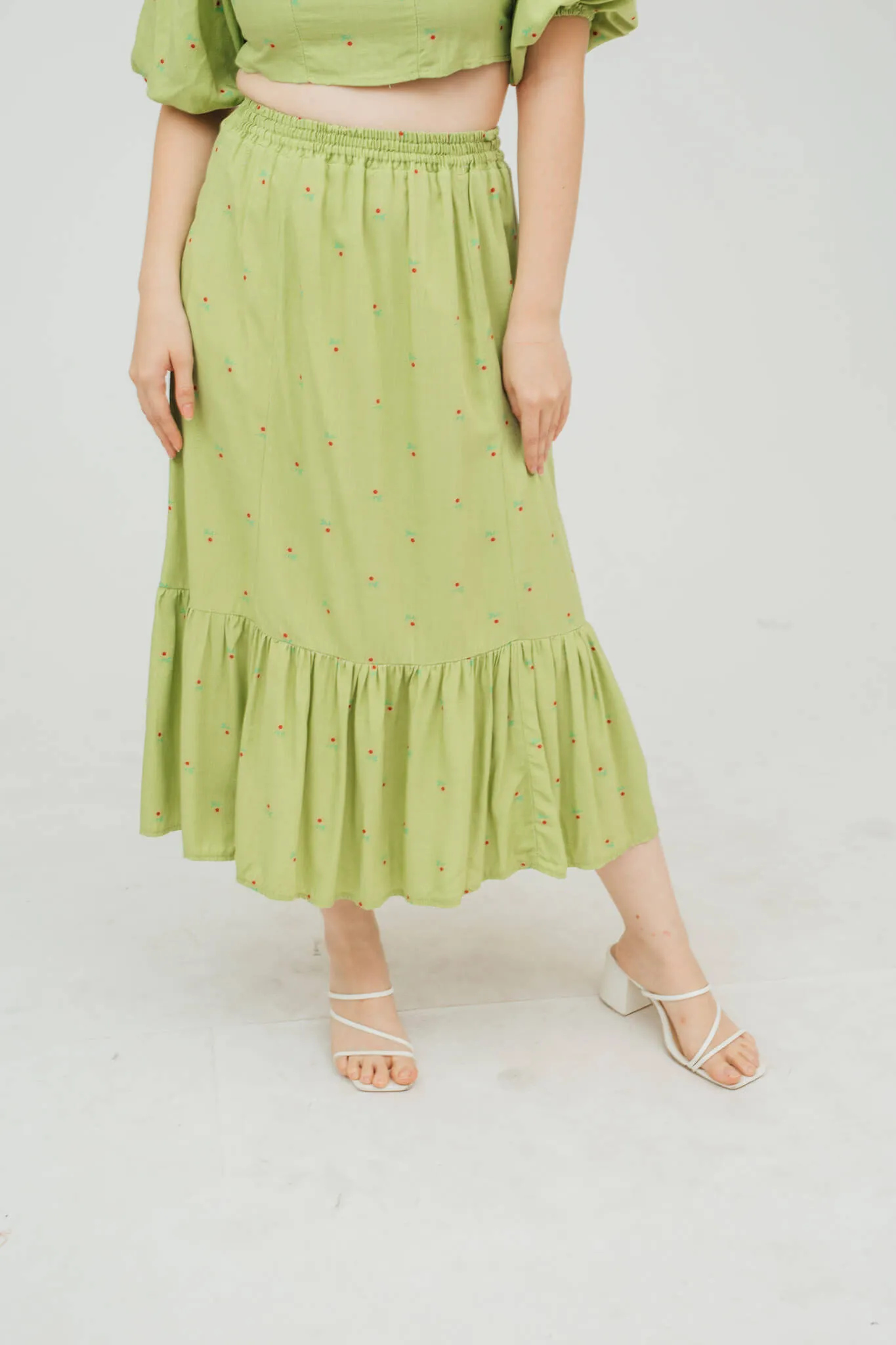 Cyndy Puff Sleeve Top and Midi Skirt Coordinates