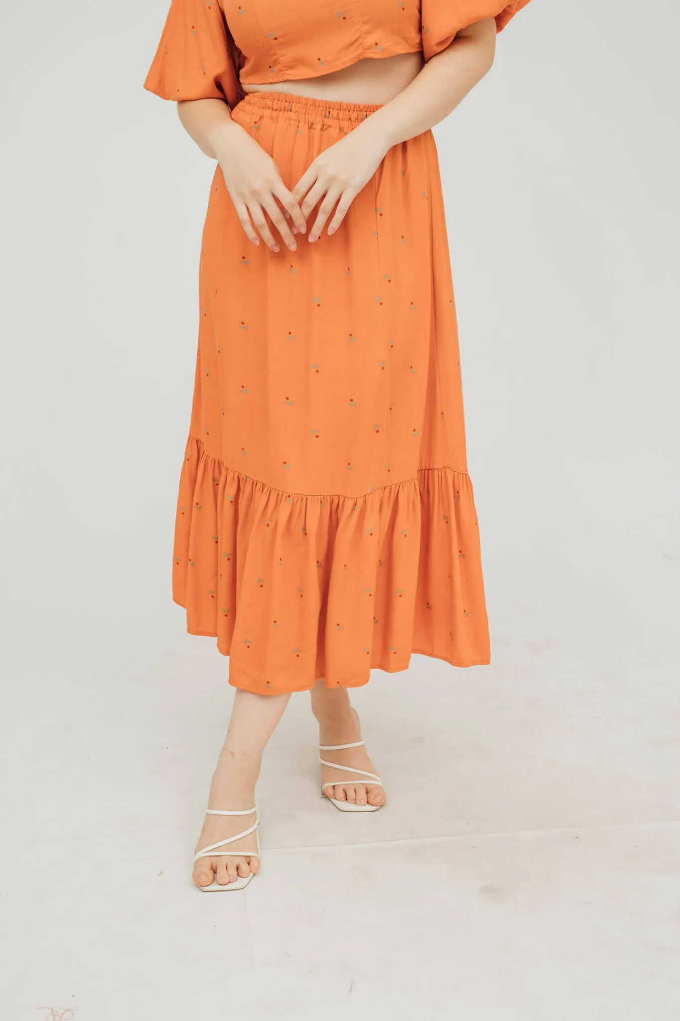 Cyndy Puff Sleeve Top and Midi Skirt Coordinates