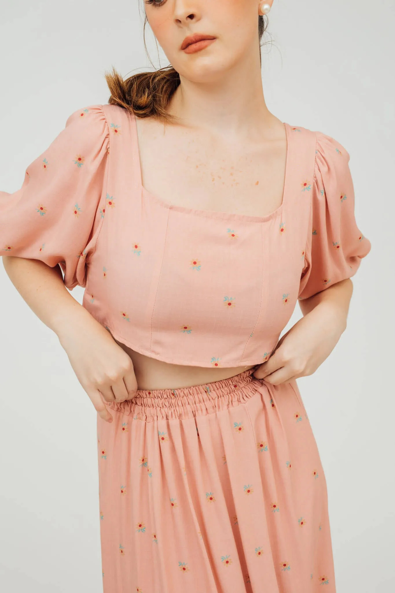 Cyndy Puff Sleeve Top and Midi Skirt Coordinates