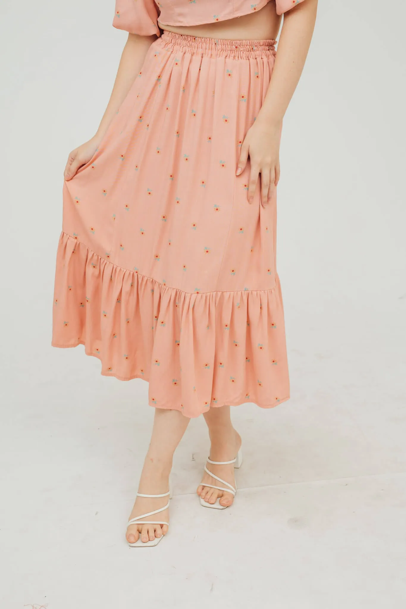 Cyndy Puff Sleeve Top and Midi Skirt Coordinates
