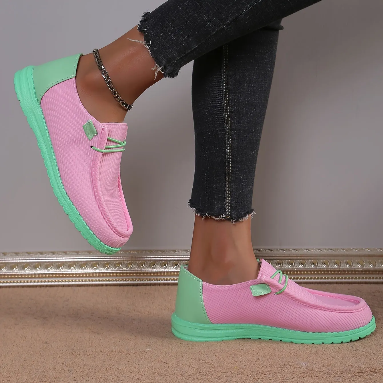 Dames zomer loafer-modieuze slip-on schoenen met contrastkleuren