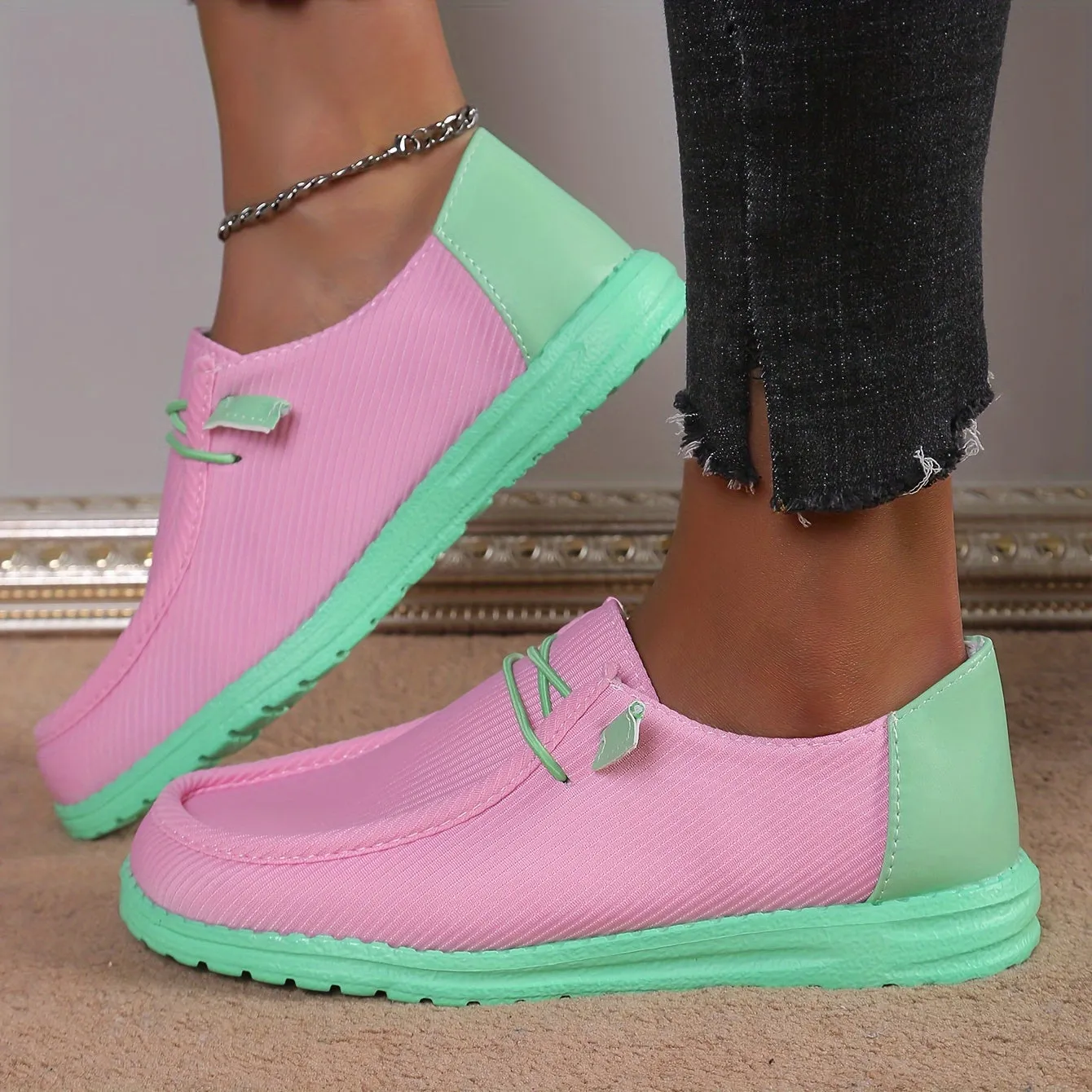 Dames zomer loafer-modieuze slip-on schoenen met contrastkleuren