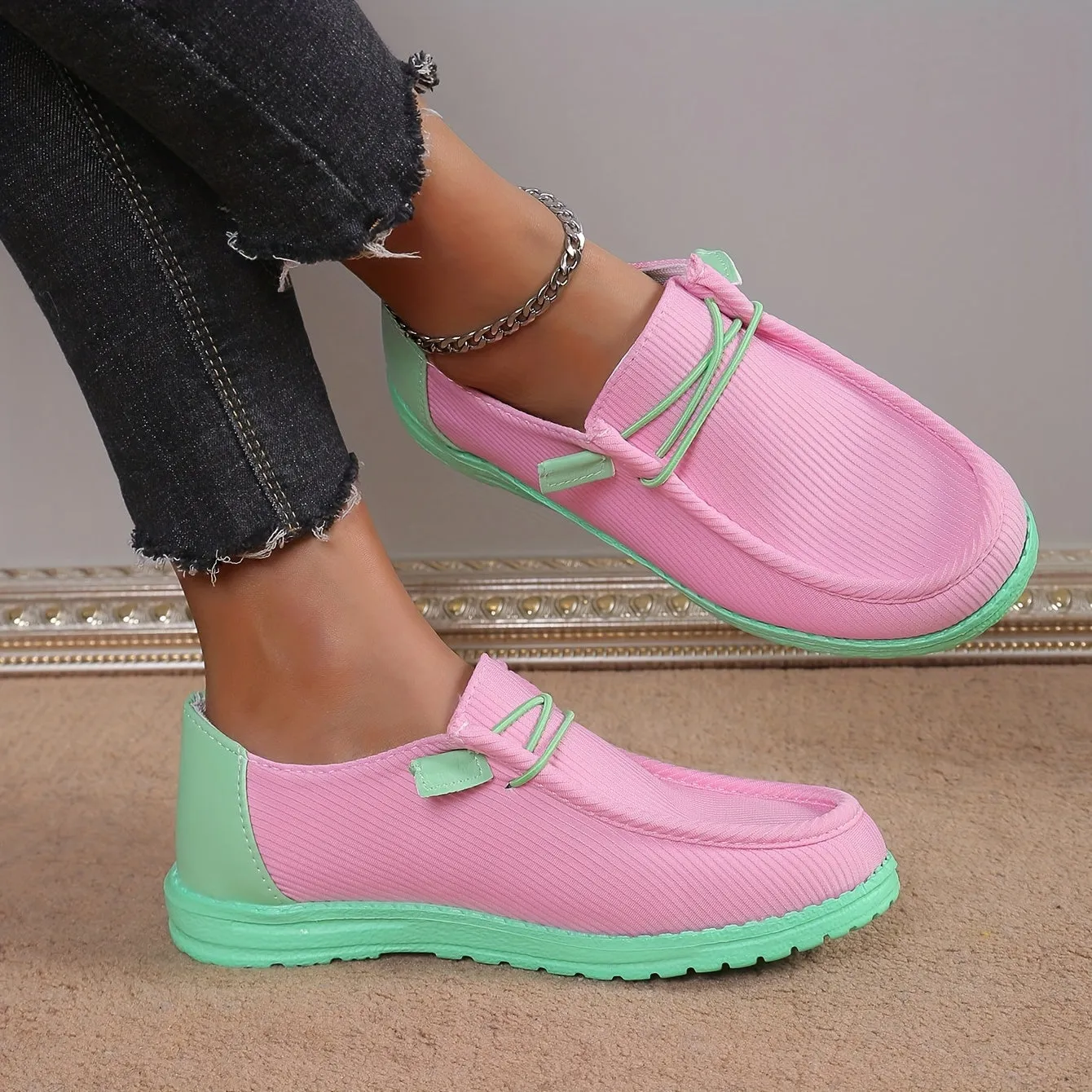 Dames zomer loafer-modieuze slip-on schoenen met contrastkleuren