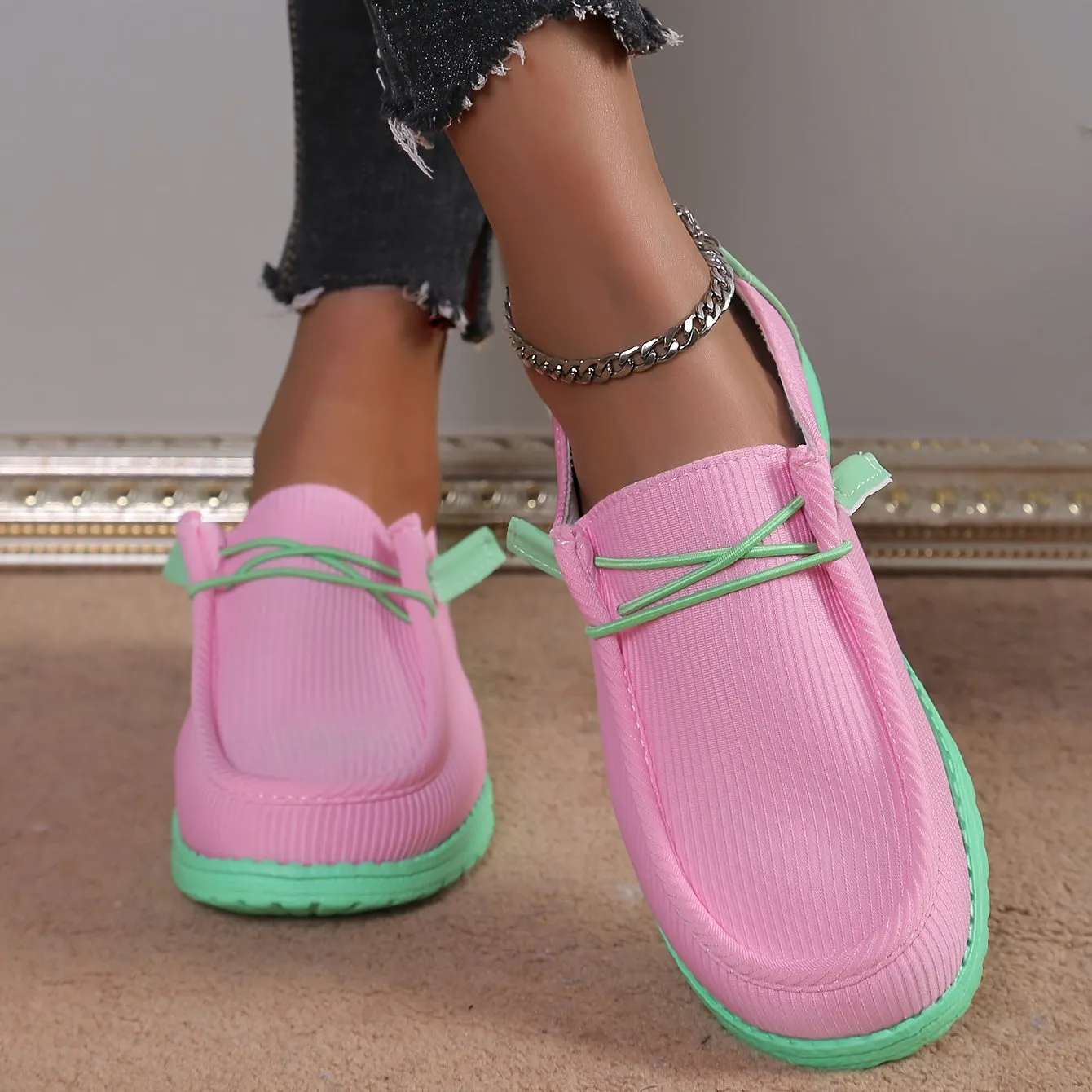Dames zomer loafer-modieuze slip-on schoenen met contrastkleuren
