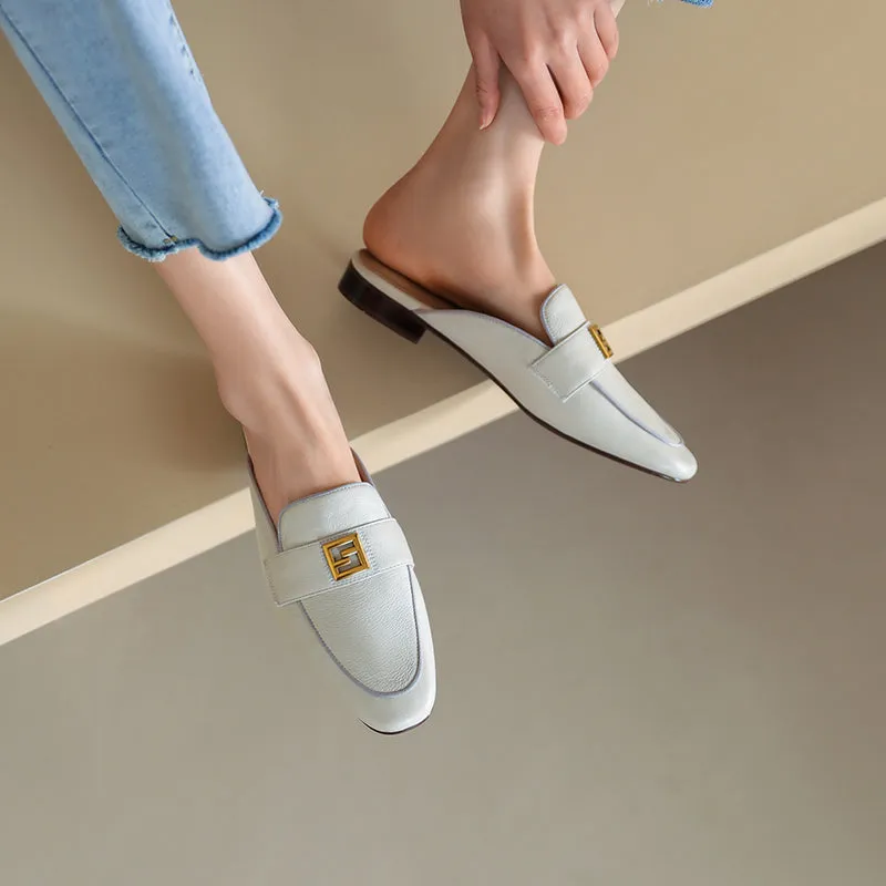 Elin Beige Flat Mules