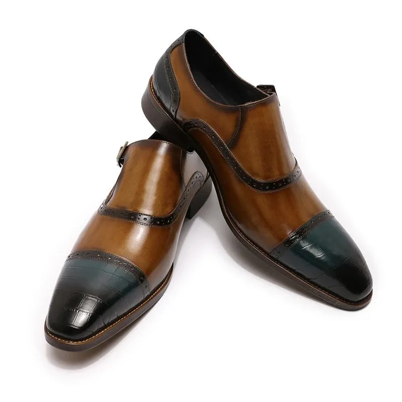 European and American plus Size Men's Shoes Genuine Leather Business Casual Leather Shoes Men's Buckle Monk Shoe Pigskin Split Leather Handmade Loafers Men