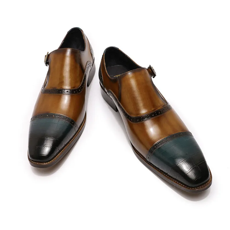 European and American plus Size Men's Shoes Genuine Leather Business Casual Leather Shoes Men's Buckle Monk Shoe Pigskin Split Leather Handmade Loafers Men