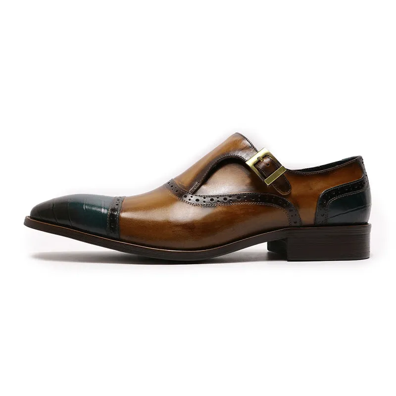 European and American plus Size Men's Shoes Genuine Leather Business Casual Leather Shoes Men's Buckle Monk Shoe Pigskin Split Leather Handmade Loafers Men