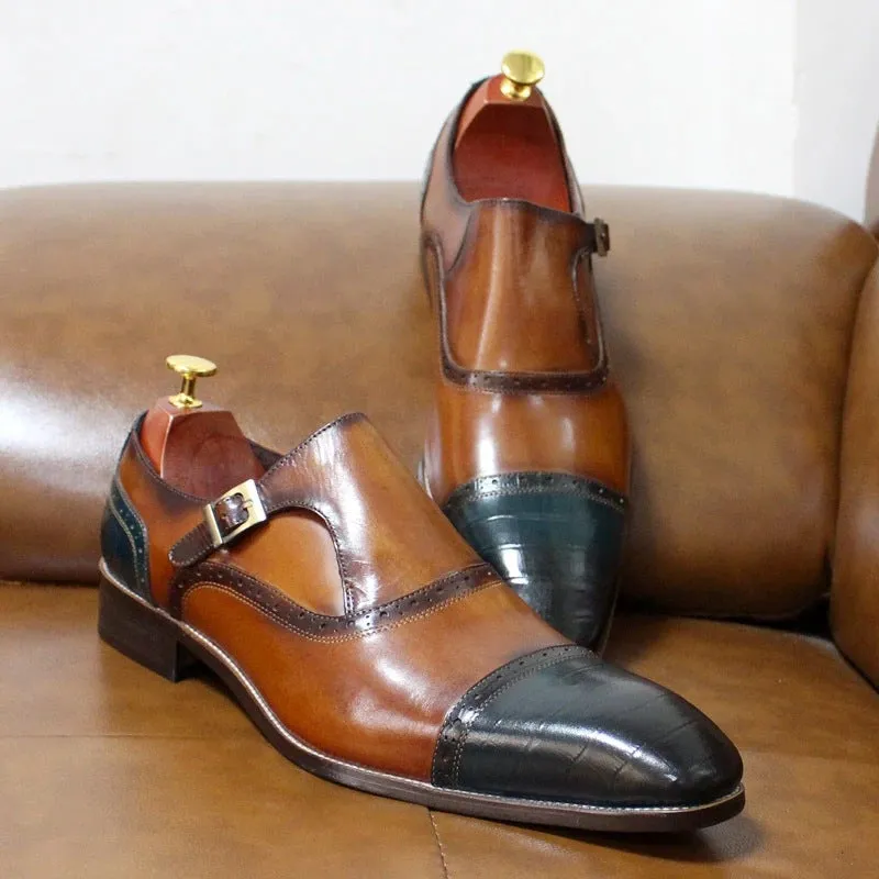 European and American plus Size Men's Shoes Genuine Leather Business Casual Leather Shoes Men's Buckle Monk Shoe Pigskin Split Leather Handmade Loafers Men