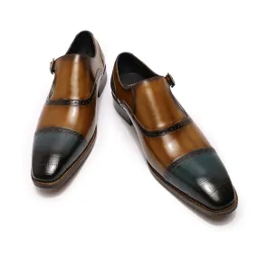 European and American plus Size Men's Shoes Genuine Leather Business Casual Leather Shoes Men's Buckle Monk Shoe Pigskin Split Leather Handmade Loafers Men