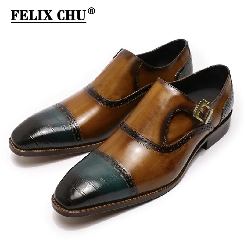 European and American plus Size Men's Shoes Genuine Leather Business Casual Leather Shoes Men's Buckle Monk Shoe Pigskin Split Leather Handmade Loafers Men