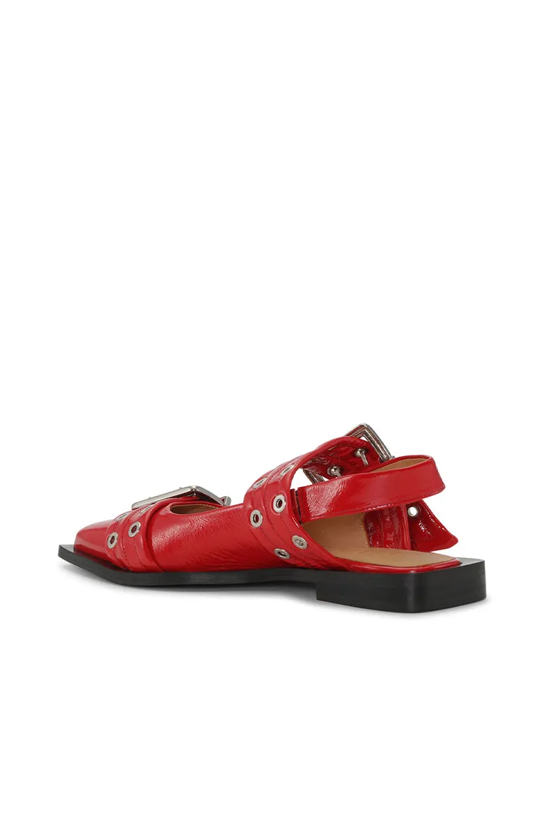 Feminine Buckle Ballerina Naplack - Racing Red