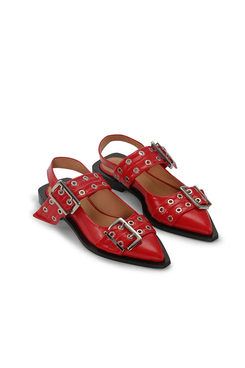 Feminine Buckle Ballerina Naplack - Racing Red