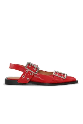 Feminine Buckle Ballerina Naplack - Racing Red